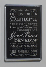 FRIDGE MAGNET ❤ LIFE IS LIKE A CAMERA CAPTURE THE GOOD TIMES FOCUS ON IMPORTANT