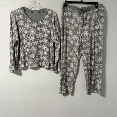Conjunto de pijama Nautica Top Pantalones Vellón Sedoso Gris Patrón Copo de Nieve Suave Cálido XL Foto 1 de 4