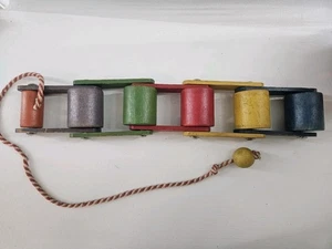 Vintage 1950s Playskool Caterpillar Wooden Roller Jointed Pull Toy - Picture 1 of 3