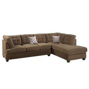 Poundex Furniture 2 Piece Fabric Suede Reversible Sectional Set in Truffle Brown - Picture 1 of 8
