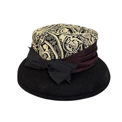 "De colección Sombrero Whittall Shon Cloche Mujer 21"" Paisley Lazo Negro Lana Fieltro Iglesia Formal" Foto 1 de 4