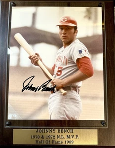 Johnny Bench - Cincinnati Reds - Hand Signed Auto 8x10 Photo Plaque - HOF - Picture 1 of 3