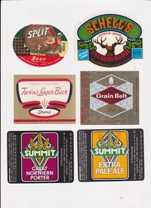 6 Minnesota Beer Labels SPLIT 7oz SCHELL'S 8oz Grain Belt Twins Lager SUMMIT - Bild 1 von 1
