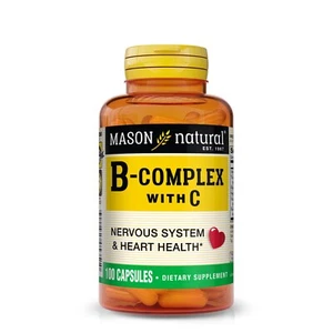 Mason Natural Vitamin B Complex & Vitm C, Healthy Heart Nervous System, 100 Caps - Picture 1 of 5