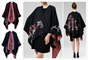 AU STOCK REVERSIBLE WARM OVERSIZE PONCHO BLANKET CAPE COAT SCARE/SHAWL T185 - Picture 1 of 15