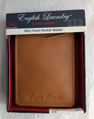 Cartera de bolsillo frontal delgada de cuero marrón de cuero genuino para lavandería inglesa Foto 1 de 3