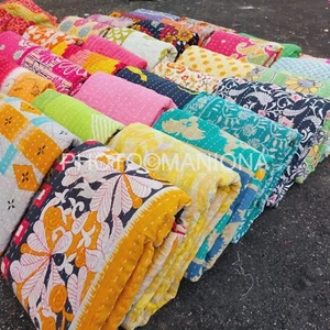 Colcha edredón Kantha estampado floral vintage colcha india cobertor arte - Imagen 1 de 7