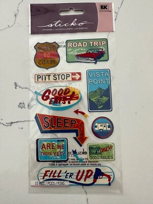 Sticko 12PC Coast to Coast Stickers Sign Pitt Stop Good Eats Road Trip Scrapbook Foto 1 de 4