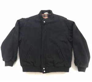 Sears Roebuck Mens Lg WOOL Bomber Jacket Black With Plaid Flannel Lining VTG EUC - Picture 1 of 12