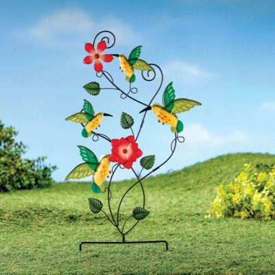 Hummingbirds Garden Stake Metal Outdoor Pathway Lawn Yard Art Ornament Decor - Image 1 of 4