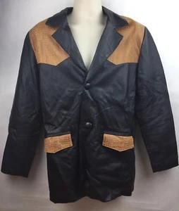 Bonus Italian Fashions Black and Tan Leather 2 Button Coat Size Small - Picture 1 of 5