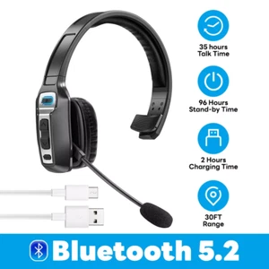 Trucker Bluetooth 5.2 Wireless Headset With Noise Cancelling Mic For Phones PC - Picture 1 of 18