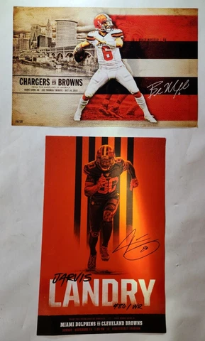 Set of 2 CLEVELAND BROWNS Posters BAKER MAYFIELD & JARVIS LANDRY w/Rosters Cover