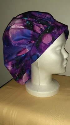Planets on Purple Medical Surgical Bouffant Scrub Hat - Image 1 of 2