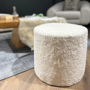 Pouf Hocker aus Holz - Runder Teddy Pouf Beige modern & gemütlich - Bild 1 von 2