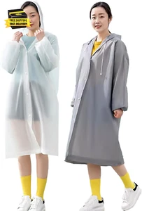 Reusable Rain Ponchos for Adults,2 Pack EVA Rain Jacket Coats with Hood for Wome - Picture 1 of 5