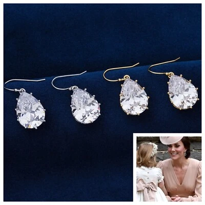 Corona Set Pera Goccia Orecchini Con 13x18mm 5A Zircone Cubico 18k Oro O Rodio - Immagine 1 di 4