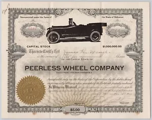 Peerless Wheel Co. Delaware Automotive Stock Certificate 1917 B1-125 - Picture 1 of 2