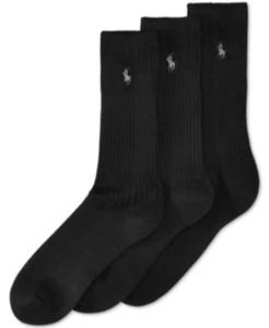 Polo Ralph Lauren Men's 3-Pack Crew Socks Black Sock Size 10-13 Shoe size 6-12.5 - Picture 1 of 4