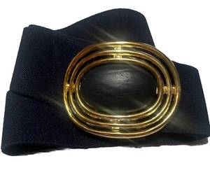 DAY-LOR Navy Wide Stretch Elastic Belt W/Gold Tone Buckle, Vintage 1980’s - Picture 1 of 7