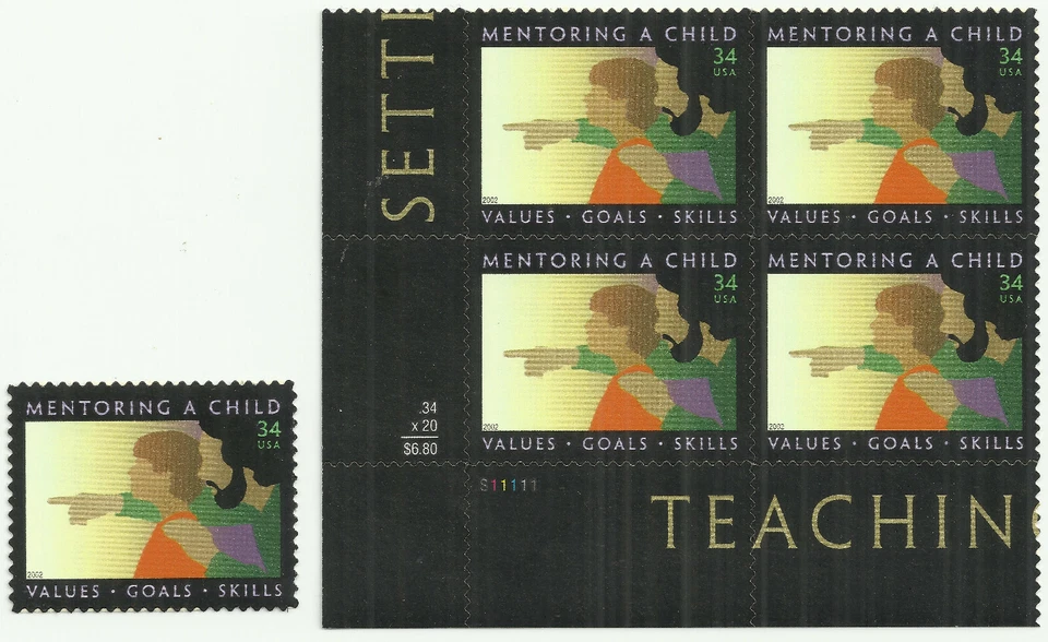 Scott 3556, Mentoring a Child Issue of 2002 - MNH Plate Number Block + Single - Image 1 of 1