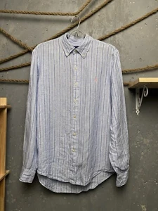 Polo Ralph Lauren Linen Long Sleeve Striped Blue Button Up  Shirt  Size M - Picture 1 of 24