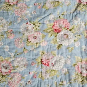 2 Laura Ashley Standard Quilted Shams Pink White Cabbage Roses Blue Cottagecore - Picture 1 of 11