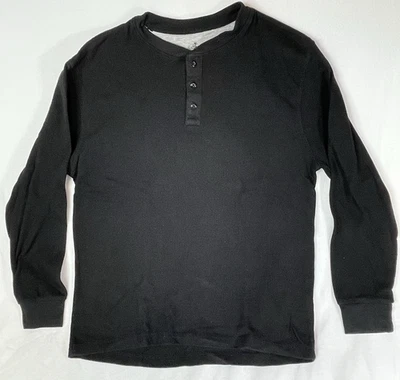 Rugby University T Shirt Mens Large Black Henley Thermal Waffle Knit Outdoor - Image 1 of 4