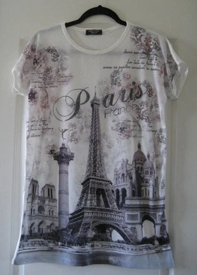 NWOT Embellished Souvenir Paris Women's T-Shirt Size L  by "Attitude Paris" - Image 1 of 4