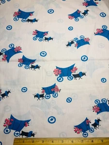 Antique Vintage Cotton Fabric 1950s Western Conestoga Wagons Novelty 36w 2/3yd - Picture 1 of 2