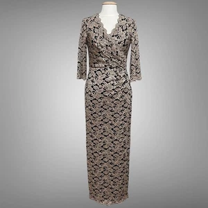 Jessica Howard Womens Dress 6 Taupe Beige Lace Sequin Party Evening Cocktail - Picture 1 of 14