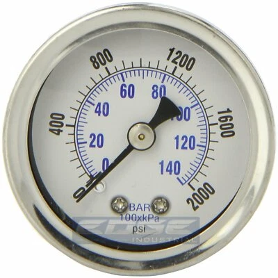 LIQUID FILLED PRESSURE GAUGE 0-2000 PSI, 1.5" FACE, 1/8" NPT BACK MOUNT - Image 1 of 2