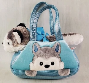 Aurora World Fancy Pals Pet Carrier Purse - Peek-A-Boo Husky in Blue Handbag - Picture 1 of 8