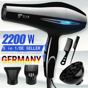 2200 Watt Profi Fön Haarfön Haartrockner Haarföhn 3 Stufen + Stylingdüse schwarz - Bild 1 von 12