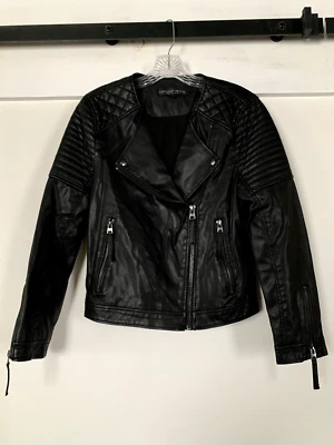 Topshop Petite Chaqueta Mujer 8 Cuero Vegano Moto Bolsillos con Cremallera Negra Foto 1 de 3