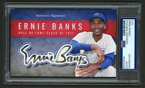 Ernie Banks Signed Cut Display (PSA) Chicago Cubs Photo Card HOF Baseball Auto - Picture 1 of 2