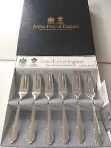 6 forchette per torte Dubarry in scatola ARTHUR PRICE mai usate 20 anni piatto argento anni 80 FAB - Foto 1 di 1