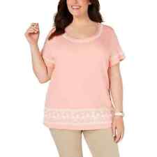 Karen Scott Womens Pink Embroidered Striped Floral Blouse Top Plus 2x BHFO 8935