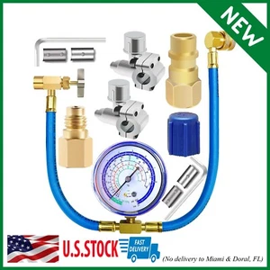 Refrigerator Freon Recharge Hose Gauge Piercing Valve Self Sealing R134A - Picture 1 of 8