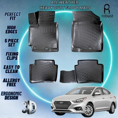 Custom Car Floor Mats Fits Hyundai Accent 2018-2023 Rubber All Weather 3D Liners - Image 1 of 4