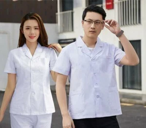 Men Women White Coat Doctor Nurse Jacket Medical Lab Uniform Work Clothes Summer - Picture 1 of 5