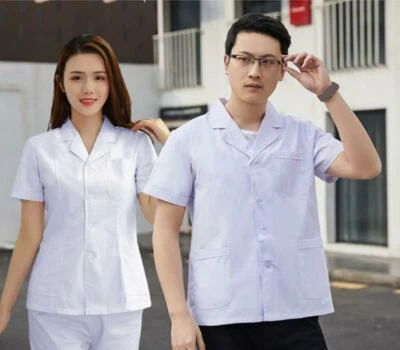Men Women White Coat Doctor Nurse Jacket Medical Lab Uniform Work Clothes Summer - Image 1 of 3