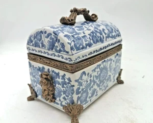 Neundorf Germany Porcelain Jewelry Box – Bronze Trim – Early 20th Century - Picture 1 of 8