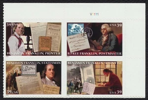 #4024a 39c Benjamin Franklin, Plate Block [V1111 UR] **ANY 5=FREE SHIPPING** - Picture 1 of 1