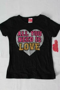 NEW Girls T-Shirt Small 6 - 6X Black All You Need Is Love Short Sleeve Top Heart - Picture 1 of 2
