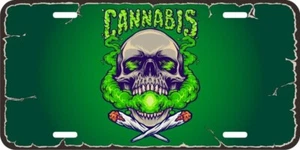 Skull Smoking Marijuana Weed Joint Kush Aluminum Car Vanity Plate Tag LP547 - Bild 1 von 2