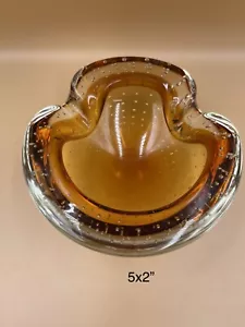 Murano Sommerso Clear Amber Controlled Bubble Art Glass Bowl Astray Vintage - Picture 1 of 6