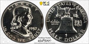1957 P Franklin Half Dollar PCGS PR66 ( proof) , true view , beautiful coin 0257
