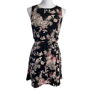 Aqua Black and Pink Floral Pattern Dress Size Medium Sleeveless Knee Length - Picture 1 of 8