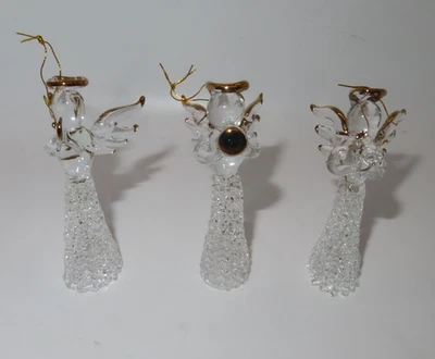 Nuevo en Caja De Colección Vidrio Hilado a Mano Ángel Adornos de Navidad 3.5" Borde Dorado Foto 1 de 4